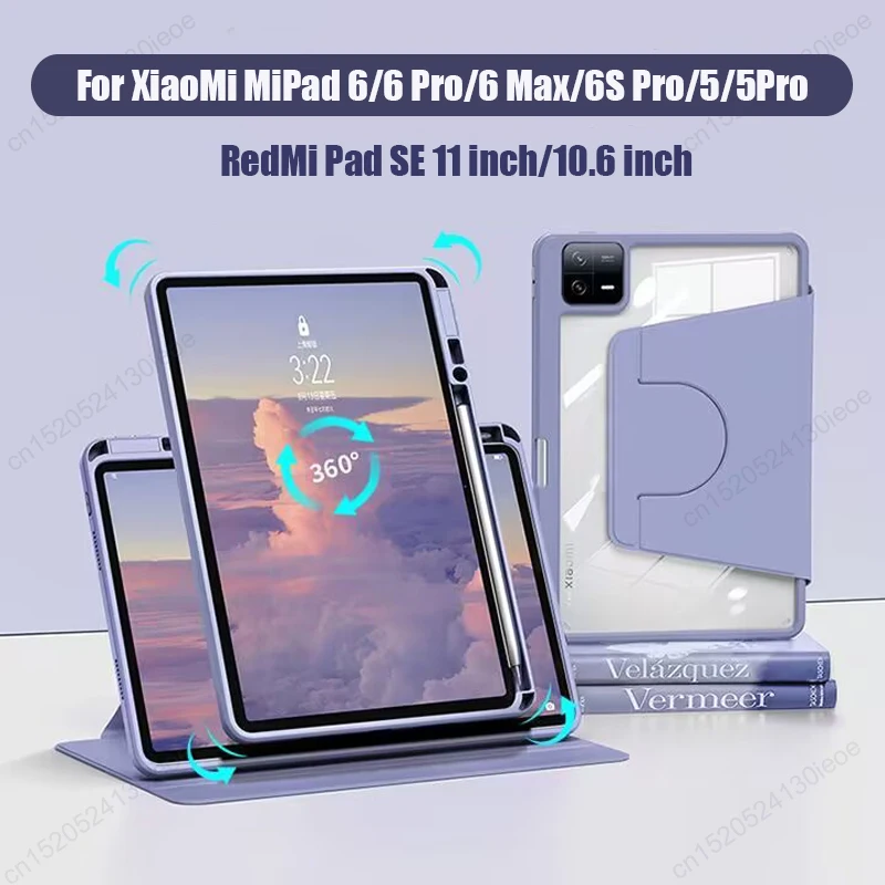 Funda For XiaoMi Mi Pad 6 5 Pro 11 6S Pro 12.4 Max 14 Inch Case 360 Rotating Tablet Cover RedMi Pad SE 11