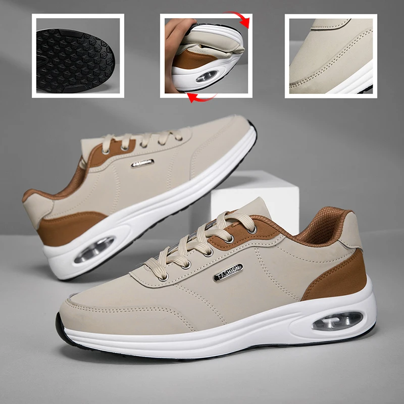 2026 New Walking Sports Shoes Leather Waterproof Casual Sports Shoes Non-slip Shock Absorption Running Shoes Men's Tennis Shoes image 3