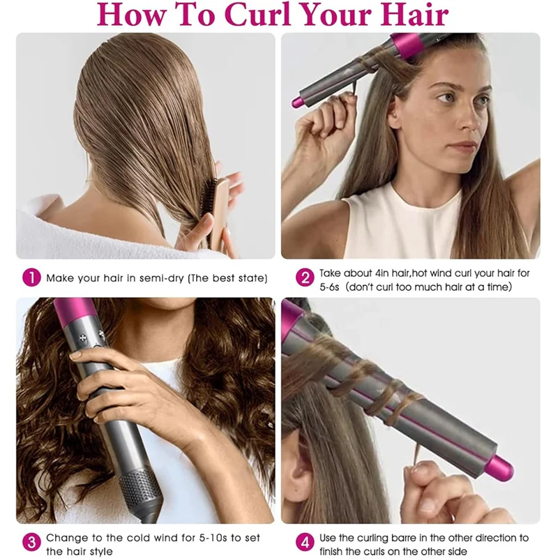 M02K-براميل تجعيد الشعر الطويلة أداة تجعيد الشعر Fordyson Airwrap Styler مع 2 محول ثابت Fordyson Dyson مجفف الشعر