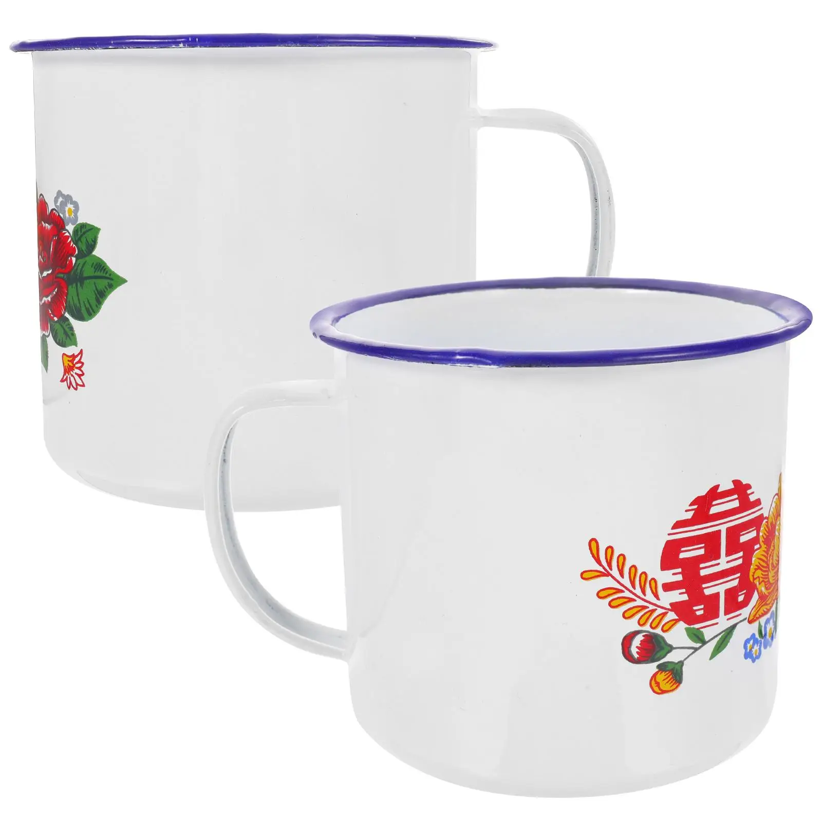 2 Pcs Enamel Mug Vintage Drinking Cups Retro Tea China Household Tumbler Classic Ceramic Coffee Cup Indoor Party Travel Mini