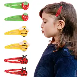 ncmama 6Pcs/set Cute Strawberry BB Hair Clips Bee Ladybug Hairpin Sweet Girls Barrettes Snap Clips DIY Hair Accessories Headwear