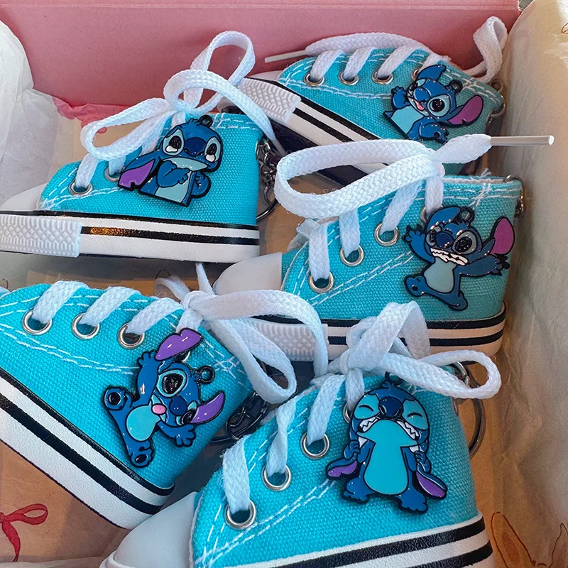 ديزني الإبداعية حذاء قماش المفاتيح غرزة الكرتون الرسوم المتحركة سيارة مفتاح سلسلة زوجين حقيبة قلادة الديكور هدية للأطفال