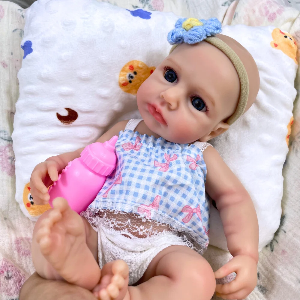 13-calowa, realistyczna lalka reborn z pełnego silikonu, LouLou, otwarta, z otwartymi niebieskimi oczami, miękki silikonowy korpus, prezent urodzinowy/świąteczny dla dziewczynki