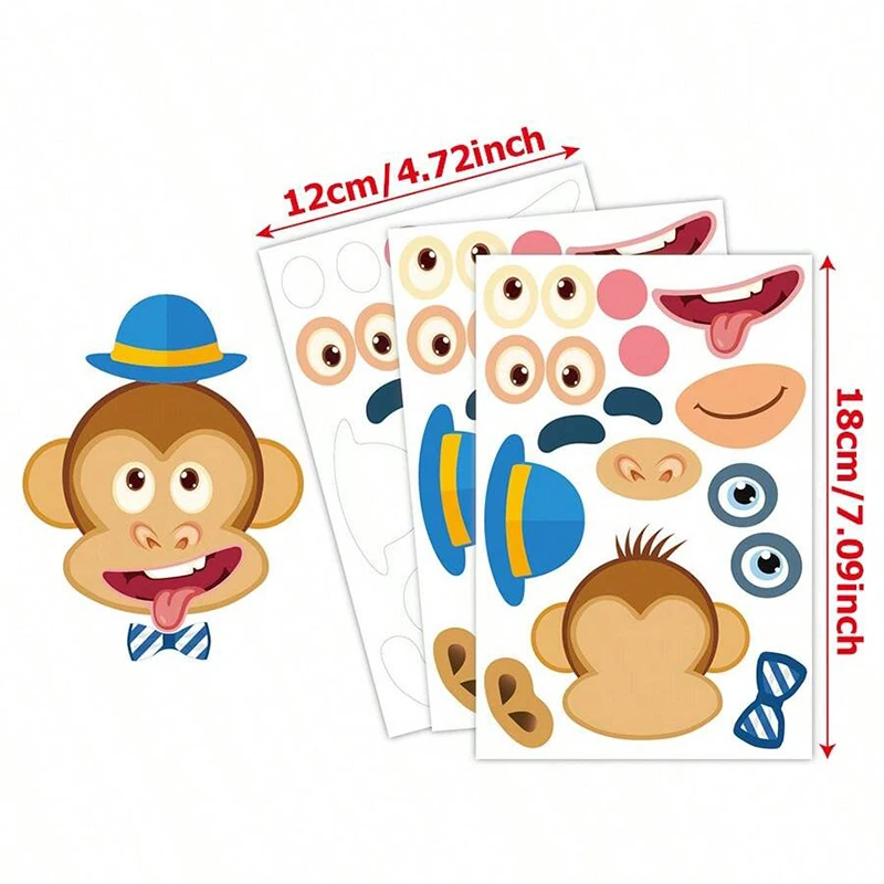 6 Blatt Tier-Gesichtswechsel-Aufkleber, Spielzeug, Cartoon, wasserfest, wiederverwendbar, emotionales Management und Ausdrucksfähigkeit, TMZ