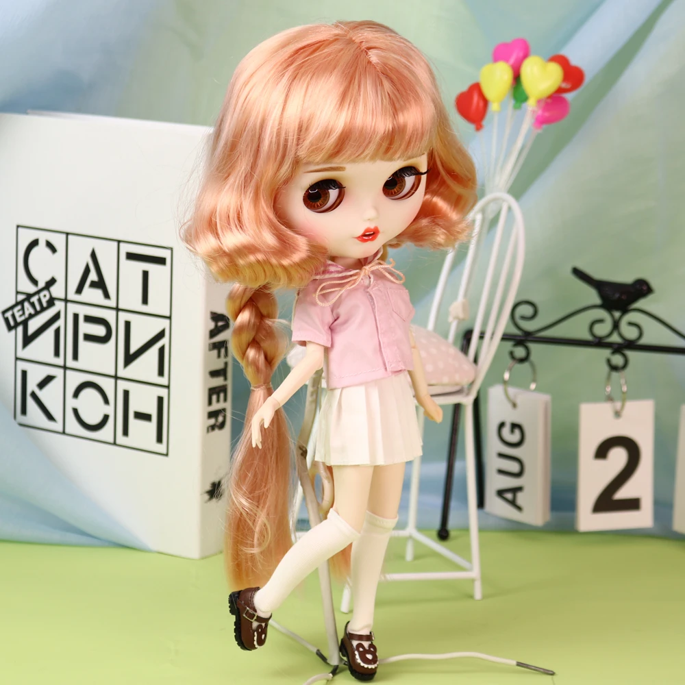 ICY DBS Blyth Doll Fair Skin Matte Face Orange Hair Pigtails Bunny Teeth Hand-Painted Makeup 30cm Doll Festival Birthday Gift