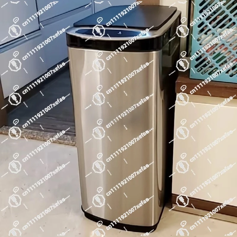 50L Large Stainless Steel Sensor Trash Can Automatic Electronic Public Storage Rectangular Lid Can