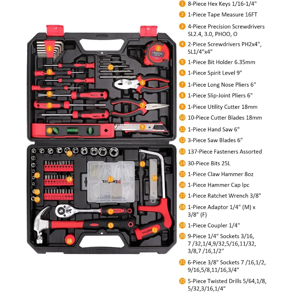 Imagem -02 - Kingtool Casa e Auto Repair Tool Kit Geral Conjunto de Ferramentas Mecânico Household Geral 226 Pcs