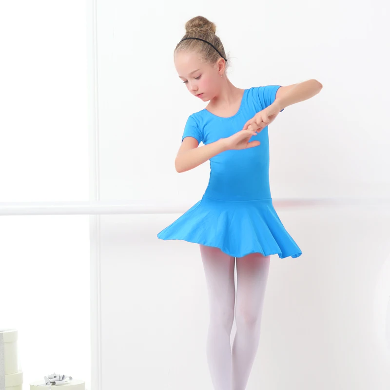 Kids Girls Cotton Gymnastics Leotard Ballet Dress Kids Short Sleeve Dance Leotard Tutu Dancewear Ballerina Clothes for Girls