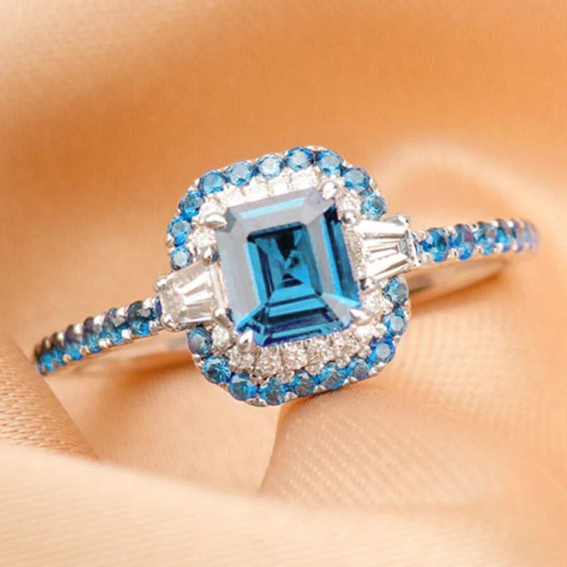 Huitan frischen Stil himmelblau Zirkonia Ringe für Frauen wunderschöne Verlobung Hochzeits feier Dame Ringe eleganten weiblichen Schmuck