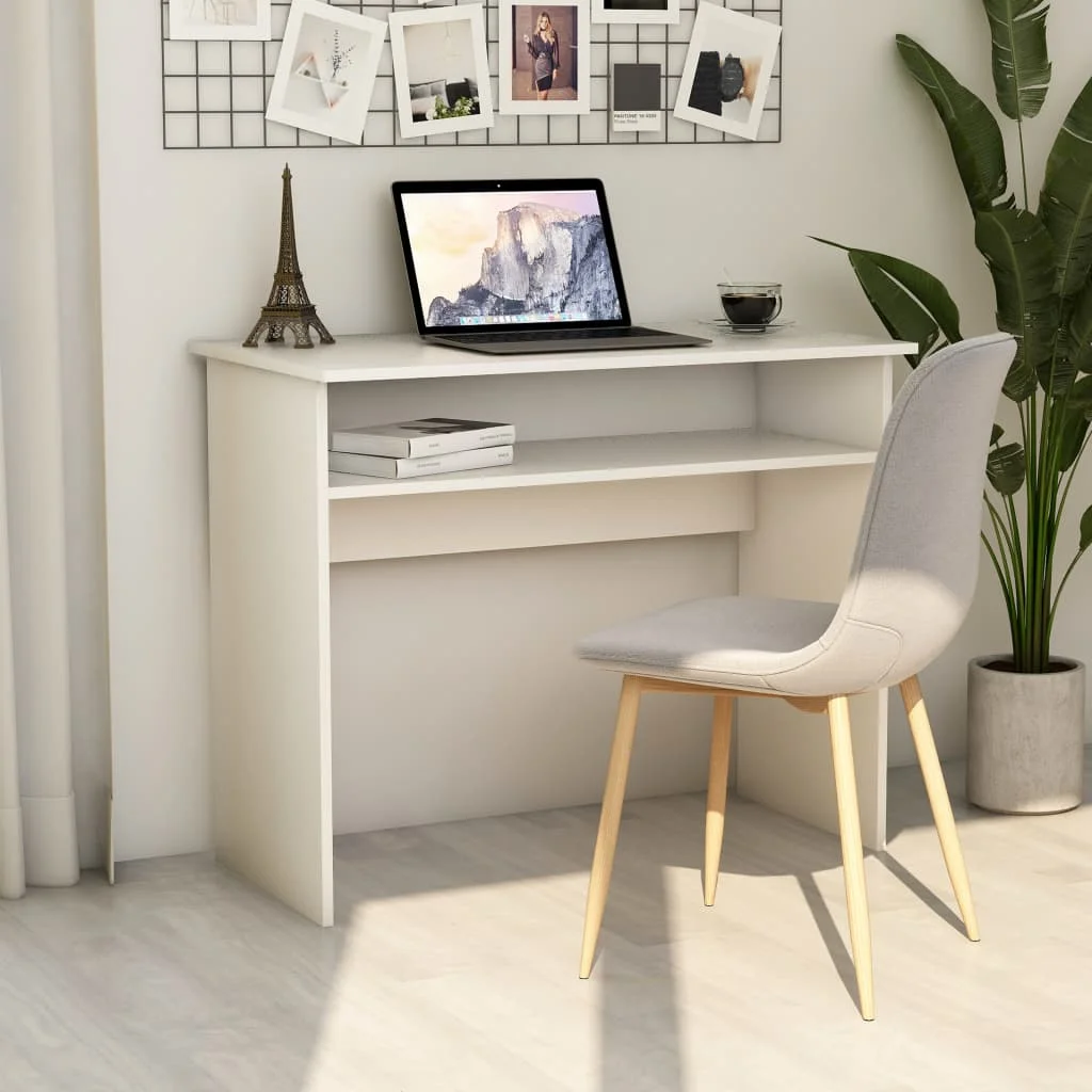 Computer Desk, Chipboard Study Table, Office Furniture White 90x50x74 cm