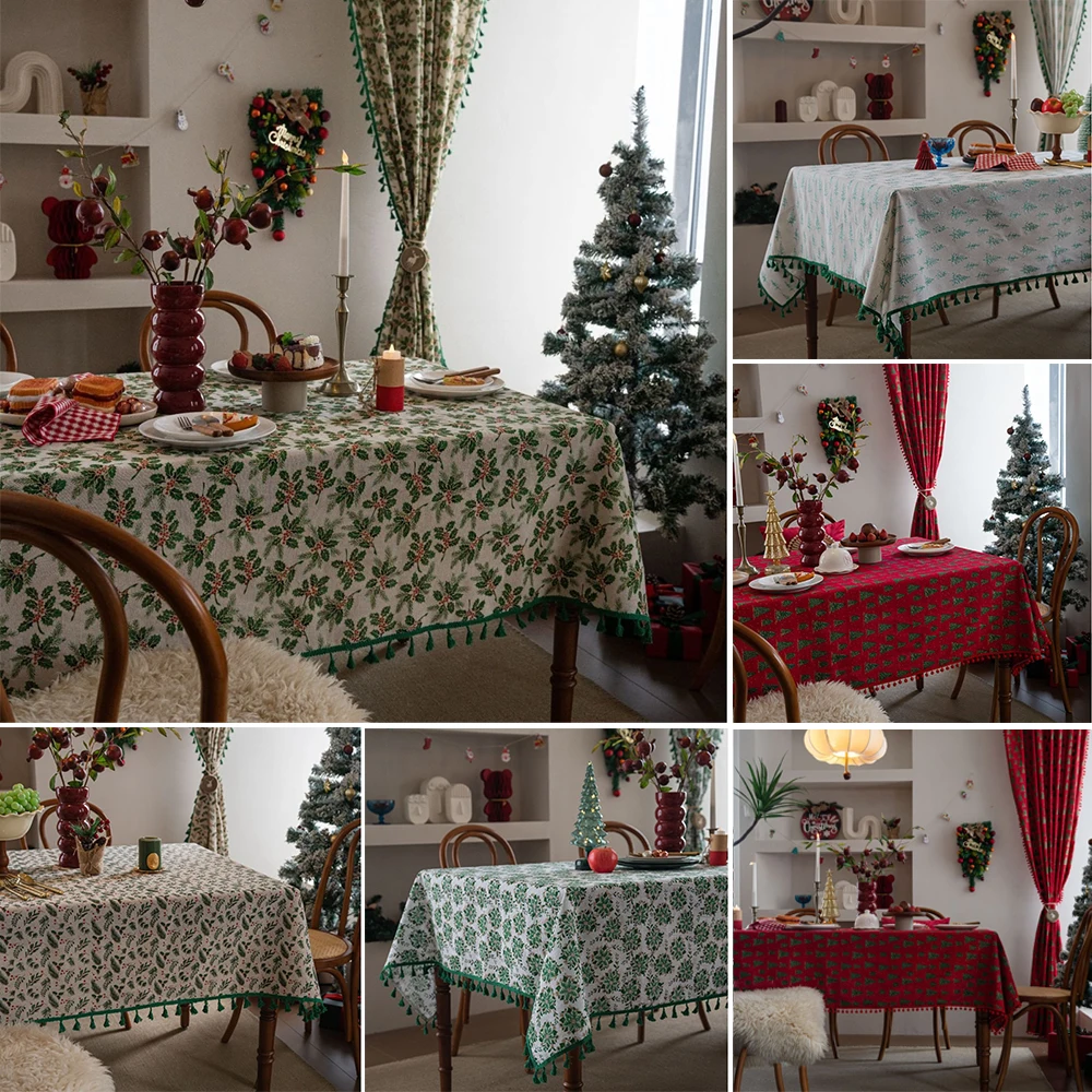 

Christmas Red Hot Stamping Tablecloth Cotton Linen Party Rectangle Home Decor Dining Table Cover for Picnic Living Room Скатерти