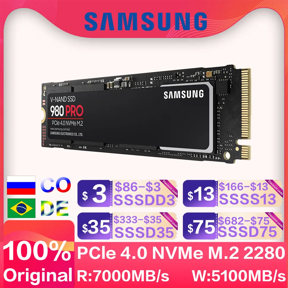 SAMSUNG SSD M2 new product 980 PRO solid state drive 250GB 500GB 1TB 2TB PCIe 4.0 M.2 NVMe up to 7,000 MB/s for desktop computer