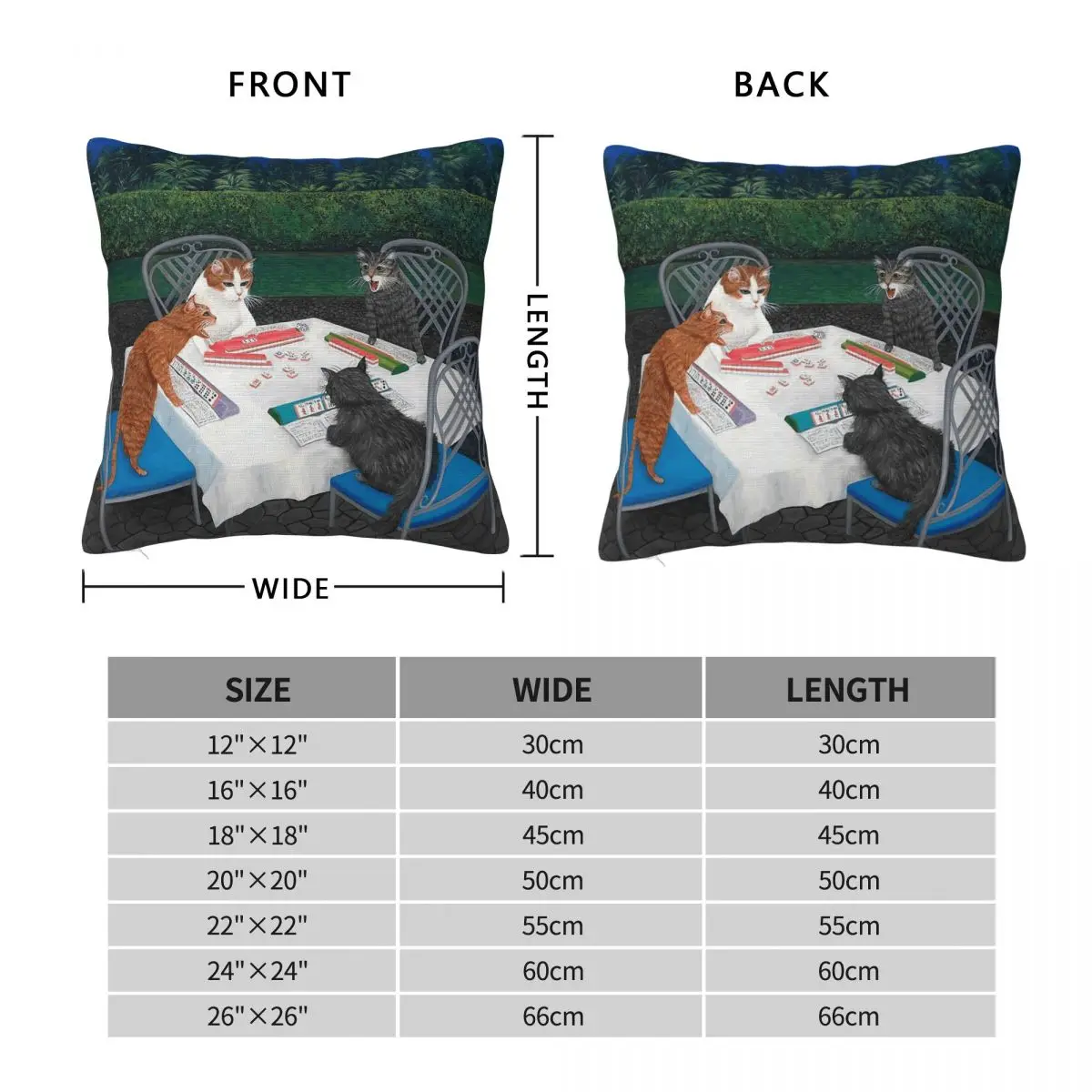 Cats Playing Mahjong In Garden Square Pillowcase Polyester Linen Velvet Pattern Zip Decorative Throw Pillow Case Home 45x45