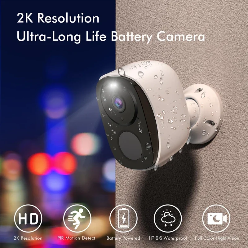 WiFi Surveillance Cameras Wireless Outdoor 3MP Battery Powered IP Security Camera Two-Way Audio Waterproof Night Vision Monitor