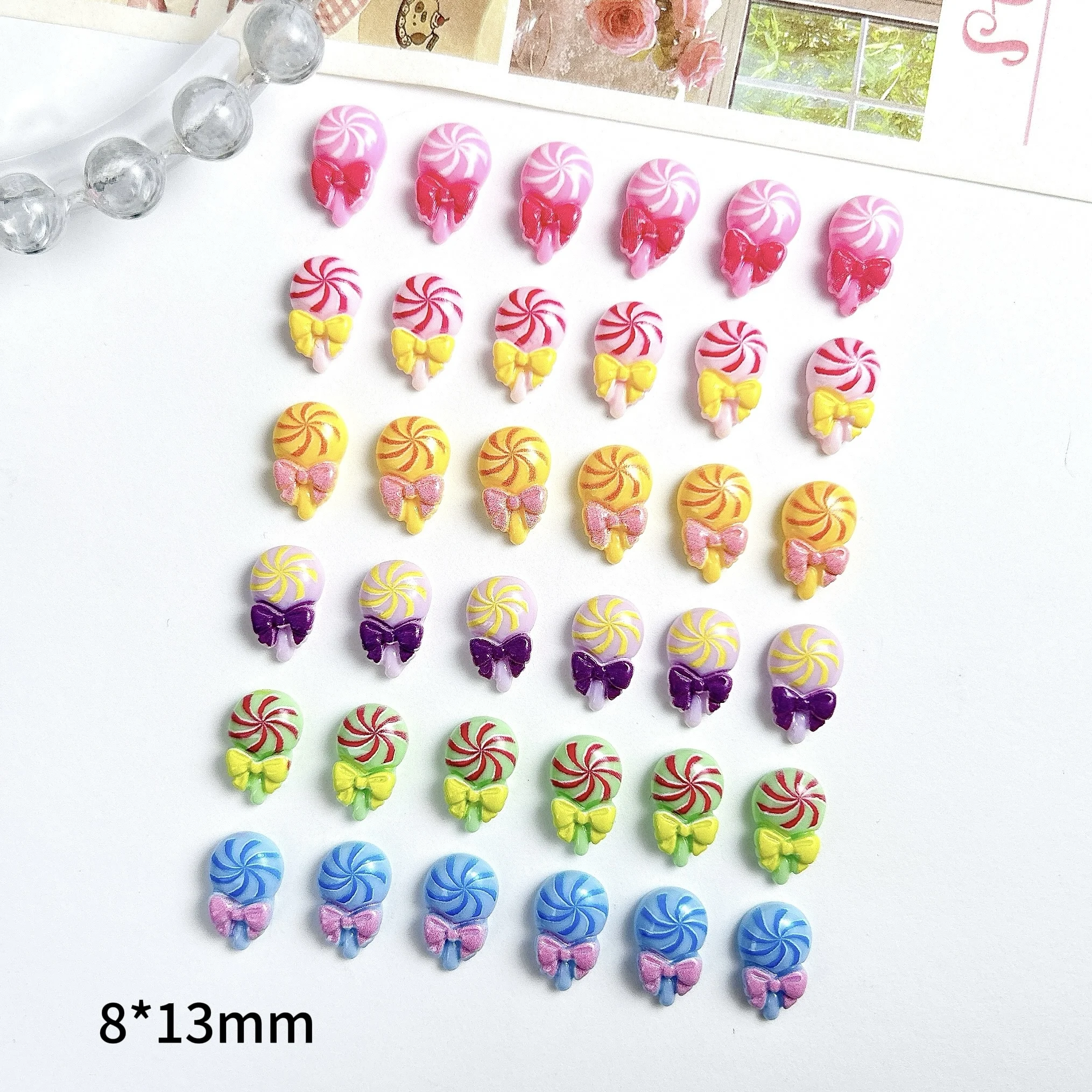 20 pçs dopamina colorido simulado pirulito decorações da arte do prego dos desenhos animados criativo arco pirulito resina encantos do prego diy suprimentos de unhas