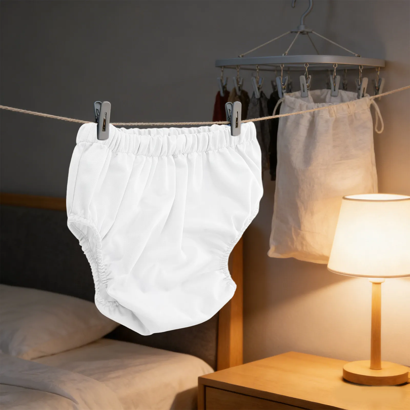 Reusable Waterproof Adult Pants Diaper Elderly Incontinence Leakproof Absorbent Cloth Nappy Pants for Night Protection White