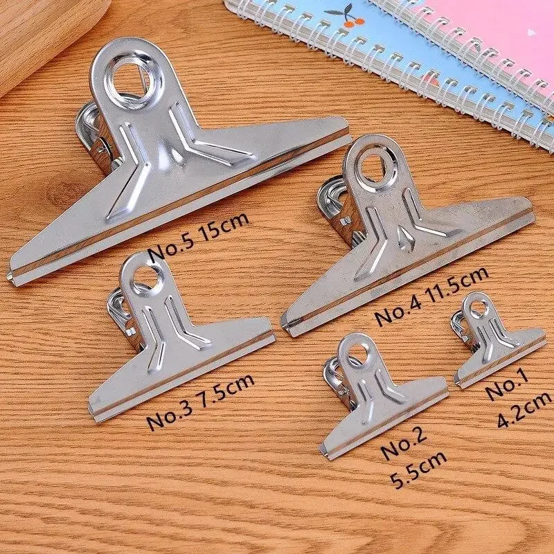 1-5 Pcs Bag Clips Stainless Steel File Food Folders Organizer Plus Size School Stationery Supplies Kitchen Essentials 5 Sizes