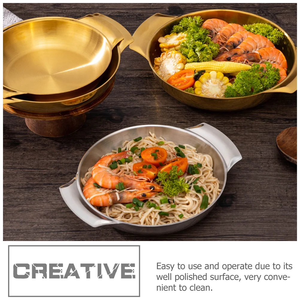 Paella Pan de acero inoxidable, utensilios de cocina de doble mango para el hogar, cocina, olla caliente, plancha de cocina Ramen, sartén para verduras