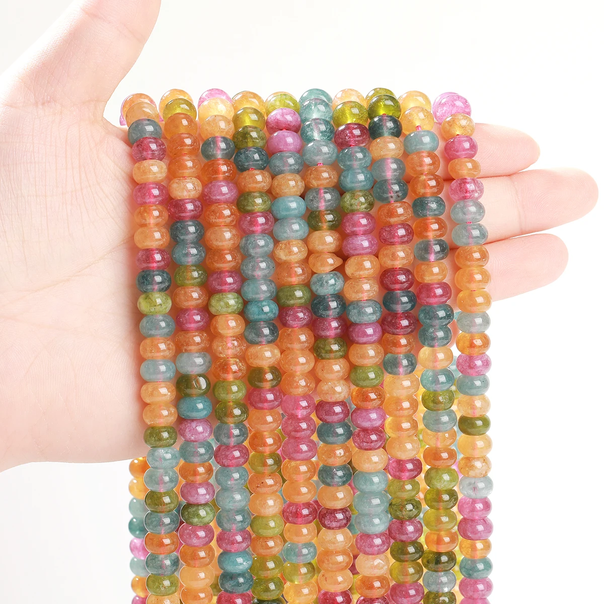 

Natural Stone Candy Tourmaline Chalcedony Abacus Rondelle Shape Bead Spacer for Jewelry Making DIY Bracelet Necklace Accessory