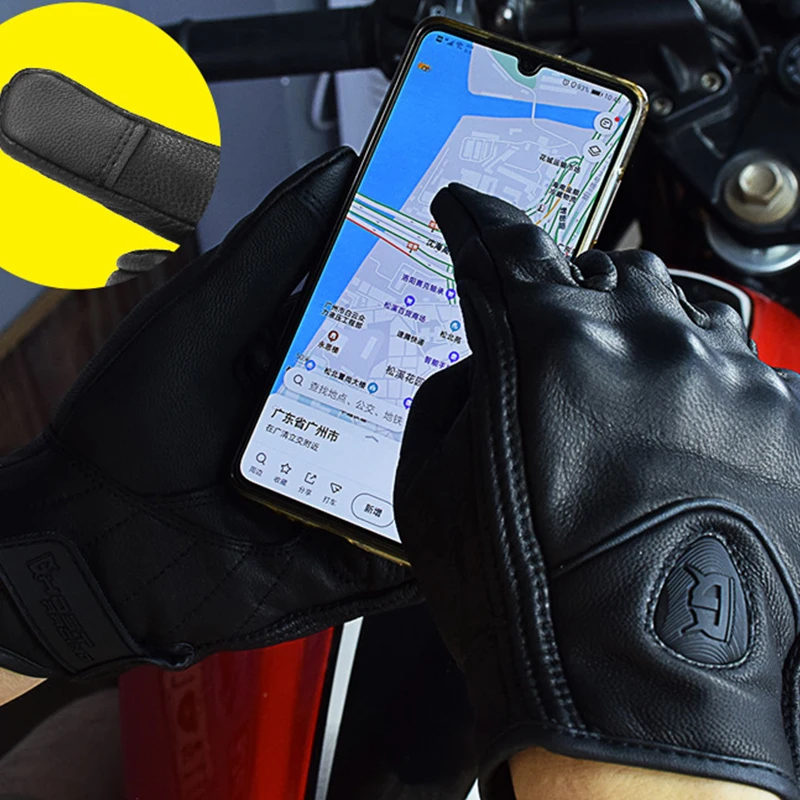 Touch Screen Four Seasons General Purpose Motorcycle Leather Gloves Male Racing Rider Four Seasons Anti-Fall Cycling Retro