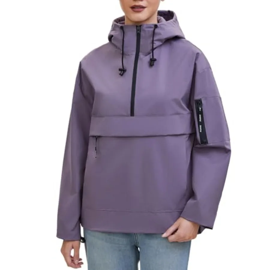 

PUFFIT Rain Jacket Women, Women's Lightweight Anorak Pullover Hoodie Jacket, Water-Resistant
