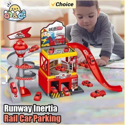 Rail Car Parking Kits DIY Assembled Runway Inertia Racing Track Cars Model Engineering Fire Vehicle Toys For Children Boys Gifts