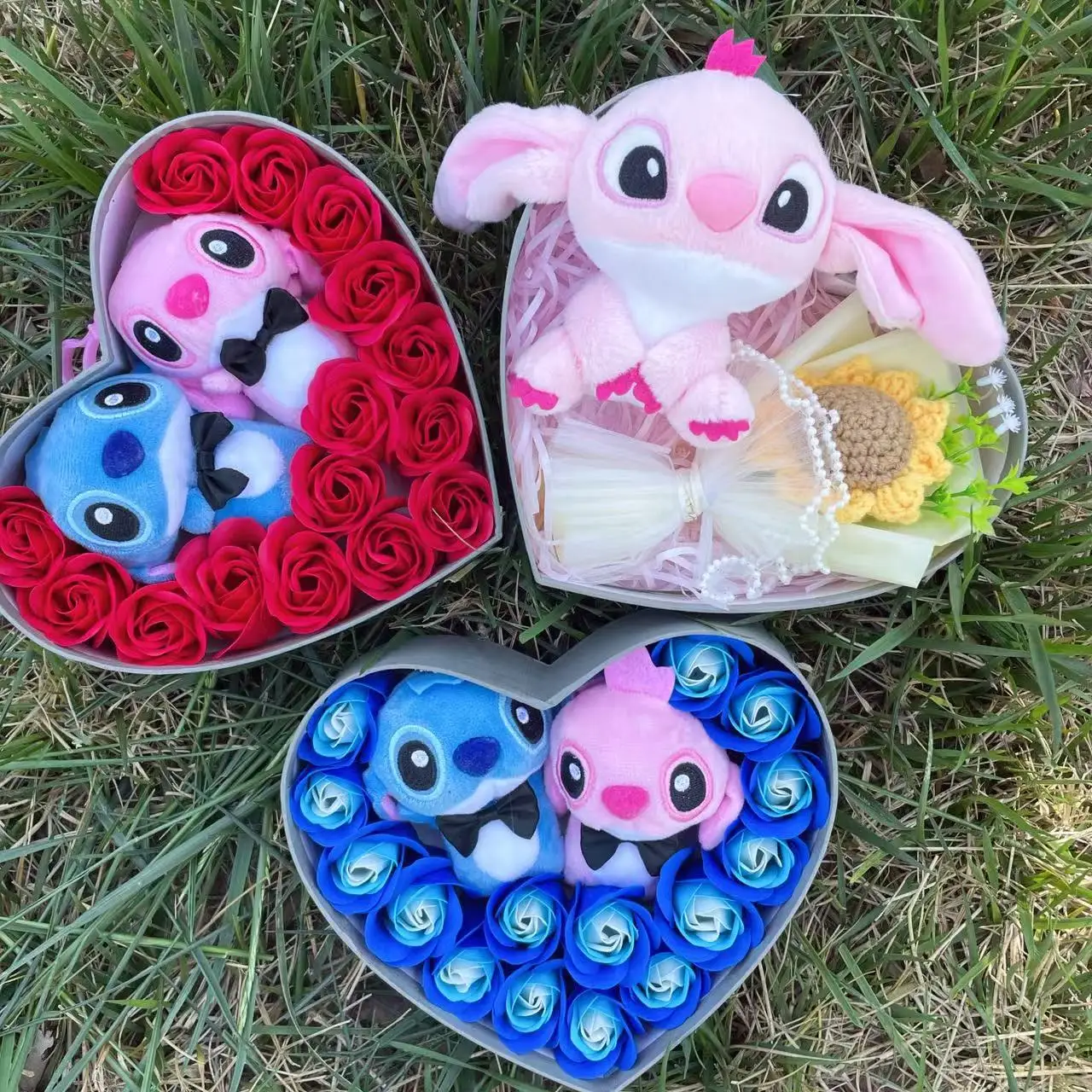 การ์ตูนอะนิเมะ Stitch ตุ๊กตา Plush ตุ๊กตาสัตว์ตุ๊กตาหัวใจของขวัญกล่องวาเลนไทน์คริสต์มาสวันเกิดของขวัญสําเร็จการศึกษา