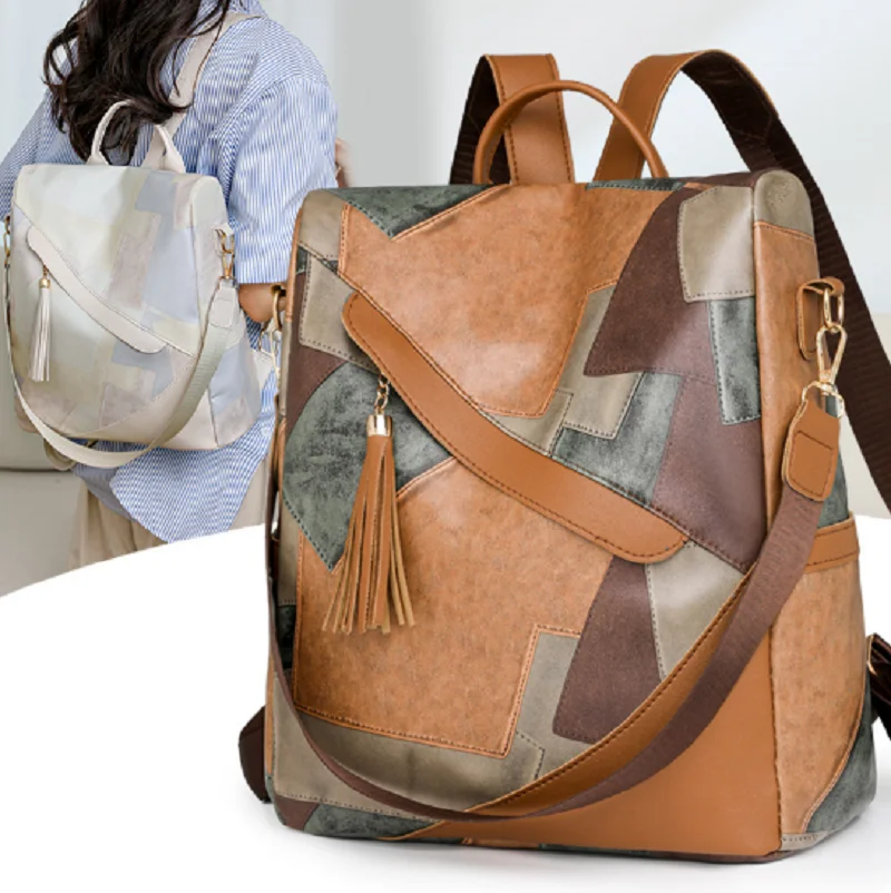 Korean Fashion Large Capacity Anti Theft Travel Backpacks Women's Tassel Designer Soft Leather Shoulder Bags Schoolbag Rucksack