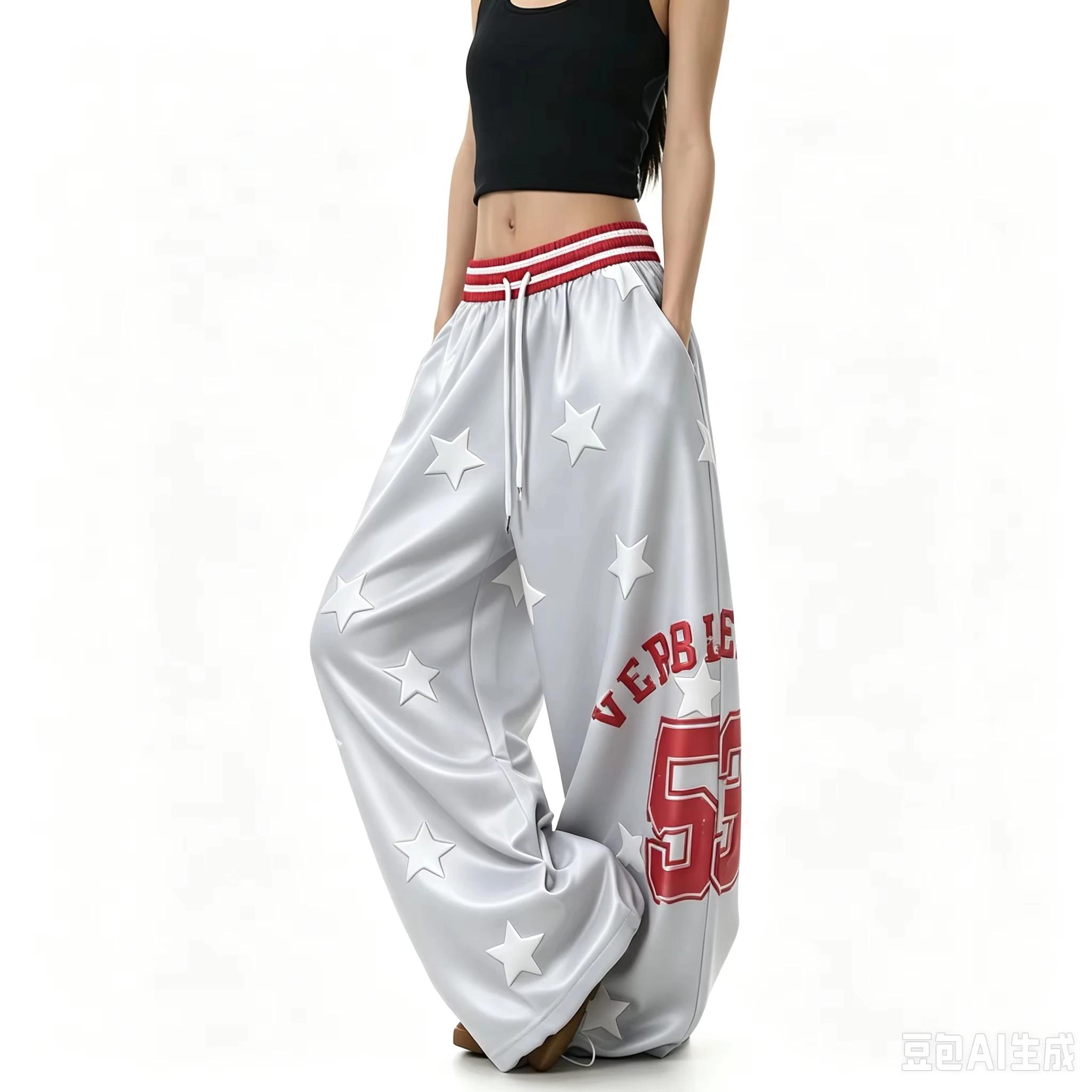 2026 Damen Blaue Sweatpants mit Buchstabenmuster, Star-Hosen, Y2K American Vintage 2000er High Street Harajuku Streetwear, Tanzhosen mit weitem Bein – Detail 3