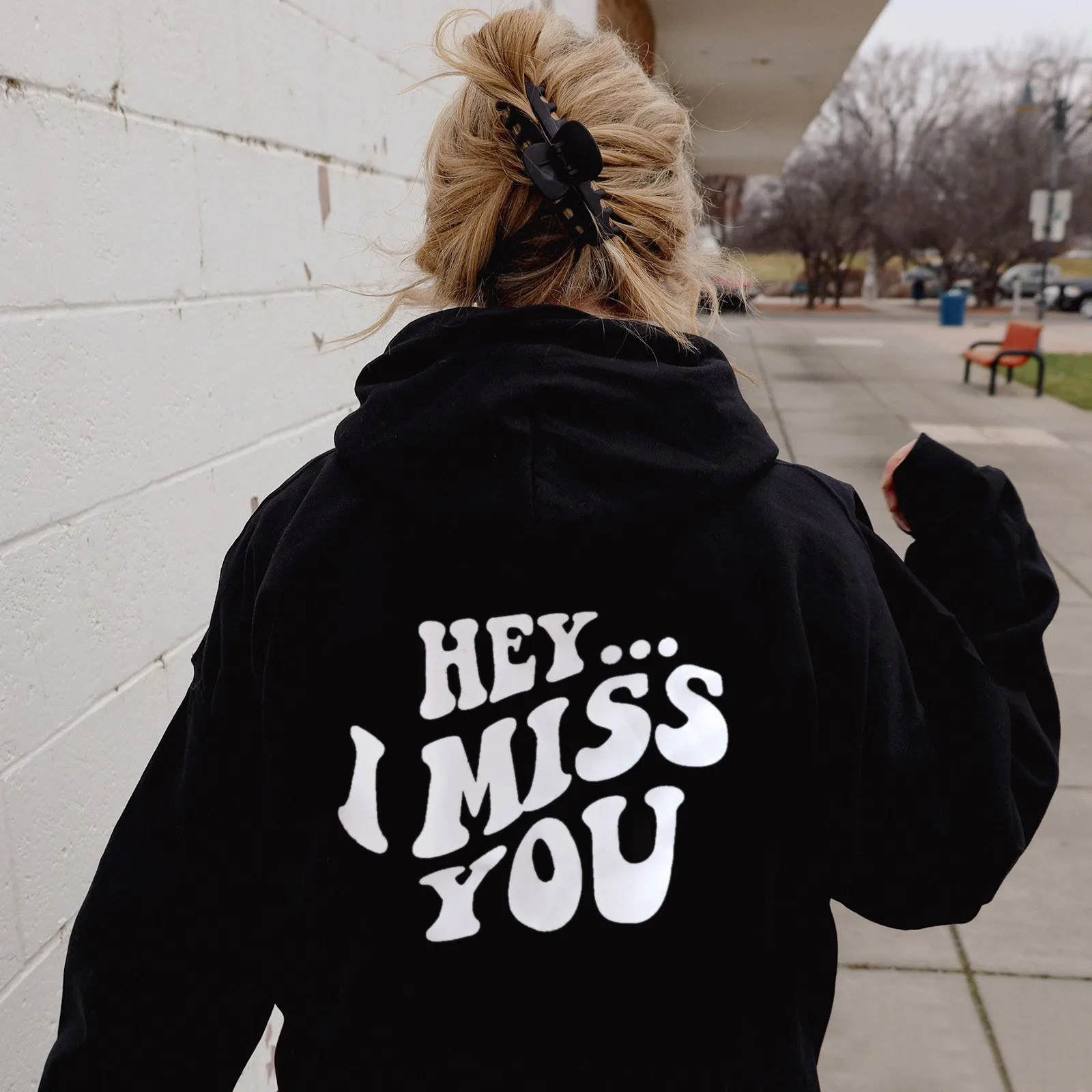 

Hey I Miss You Print Back Letter Hoodies Women Hoody Sweatshirt Harajuku Streetwear Cool Pullover Loose Blouse Top Y2k Trendy