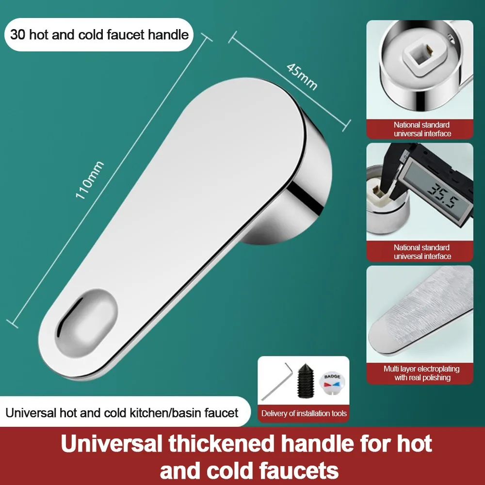 

New Universal Faucet Handle Thicken Silver Quick Open Valve Dish Basin Handle