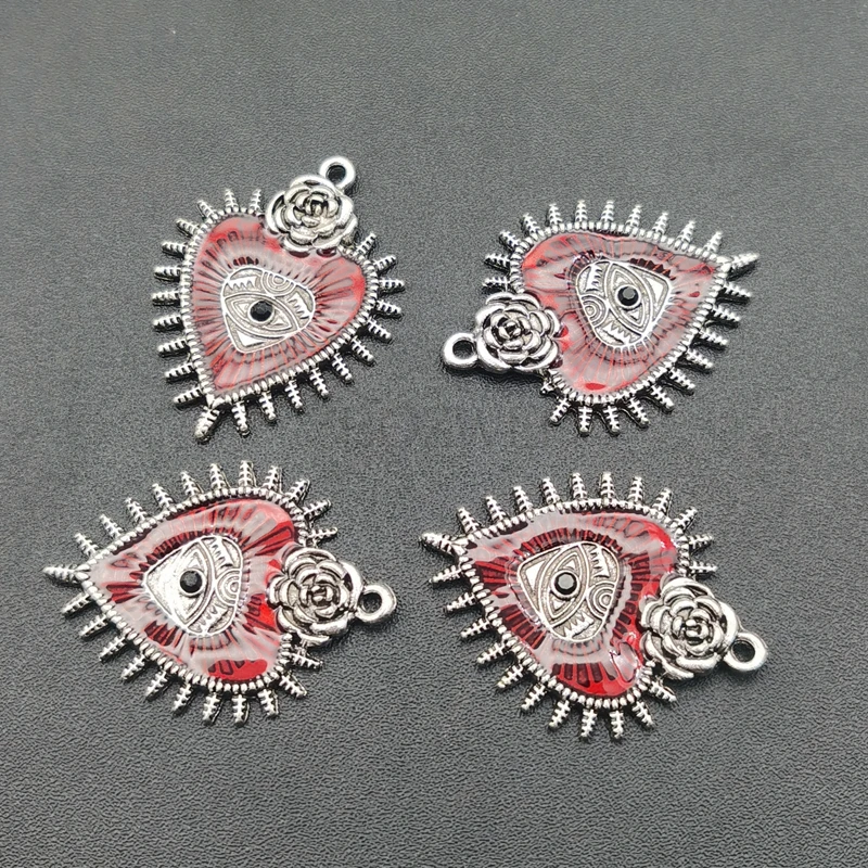 5pcs Gothic Style Flower Evil Eye Heart Enamel Charms DIY Earring Bracelet Keychain Jewelry Making Pendant Alloy Accessories