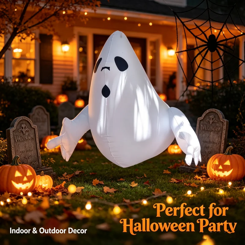 LUSQI Halloween stehend aufblasbarer gruseliger aufblasbarer Kürbisgeist, winddichtes Festival-Thema, für drinnen und draußen, Gartendekoration – Detail 14