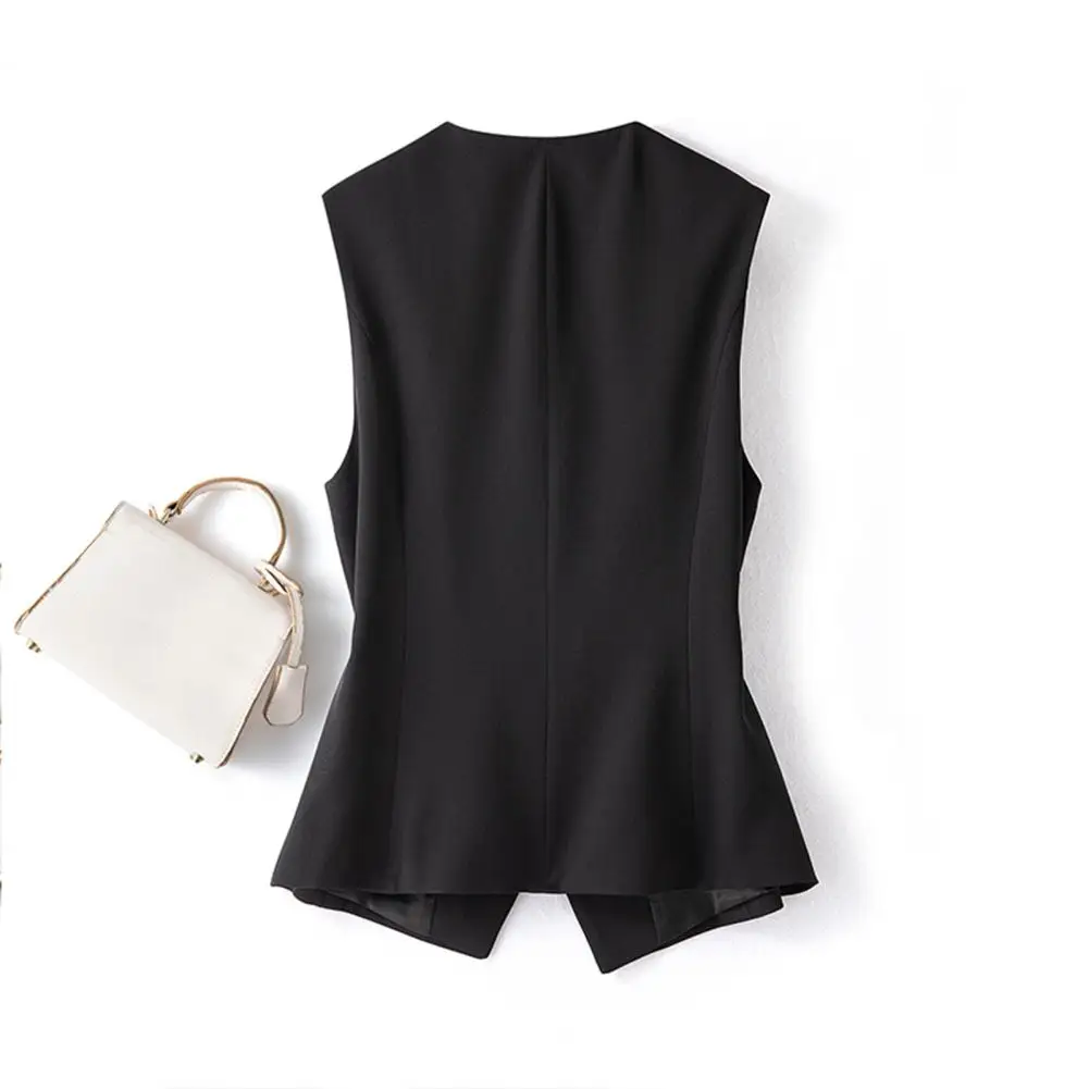Women Vest Coat Sleeveless Single-breasted Buttons Cardigan Suit Coat Pure Color V Neck Formal Business Style Lady Waistcoat