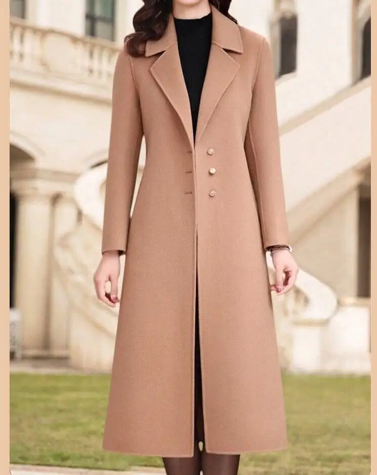 

Wool Blend Coats Womens Woolen Coat Print Winter Tweed Sashed Notched Collar Elegant Mature French Style Office Lady Urban Thick