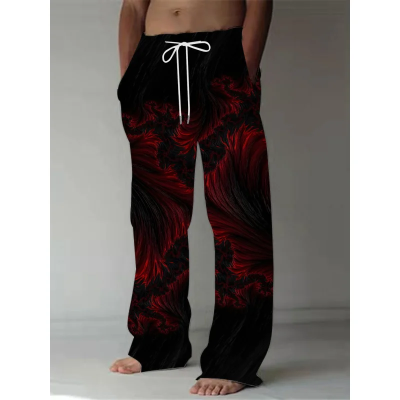 

MEN'S Casual Straight-Leg Pants With 3D Print Loose Fit Drawstring Waist Machine Washable Summer Fashion Slacks