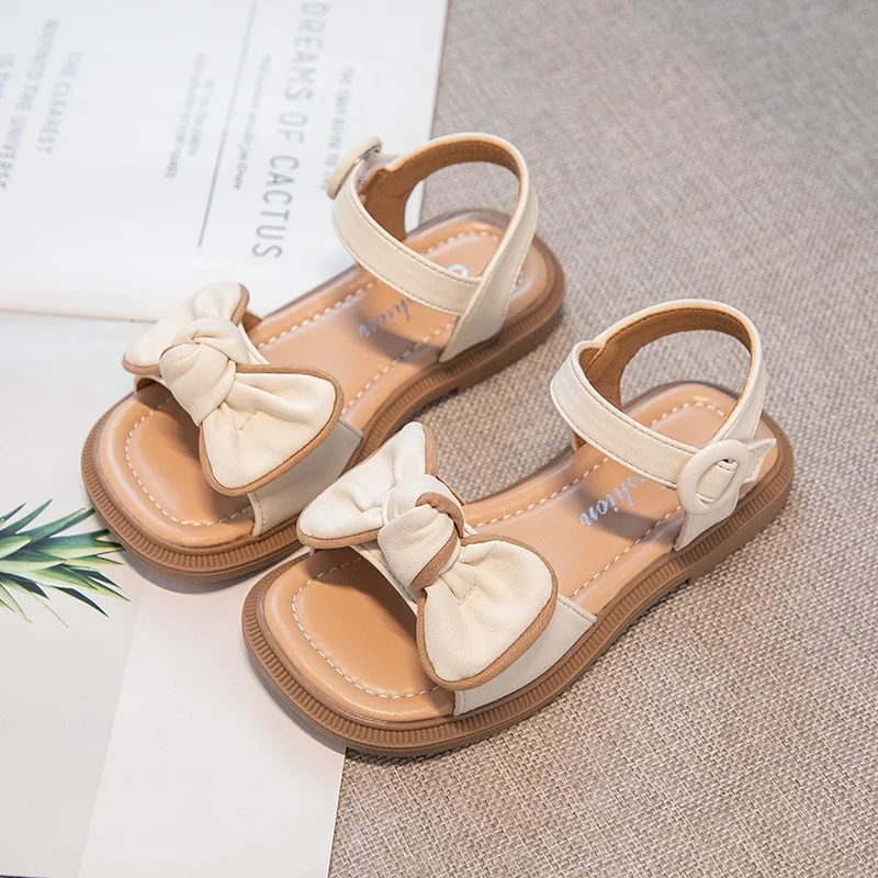 Girls Summer Beach Shoes Classic Sliders Toddler Causal Sandals Open Toe Hook-loop Fashion Children Bow-knot Flats Sandals