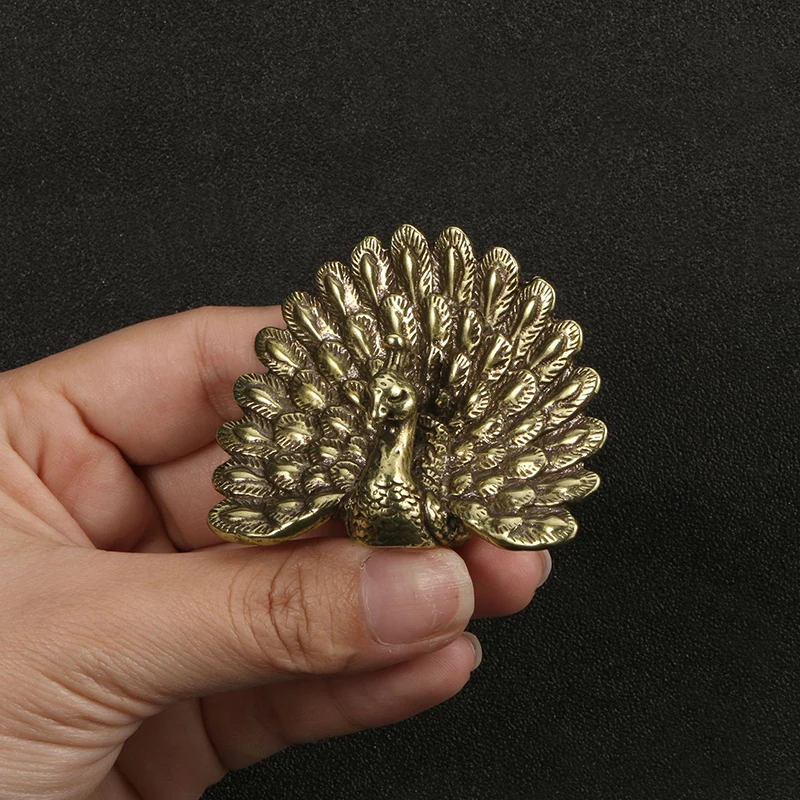 Home Brass Peacock Statue Vintage Animal Figurine Tabletop Decoration Crafts Decor