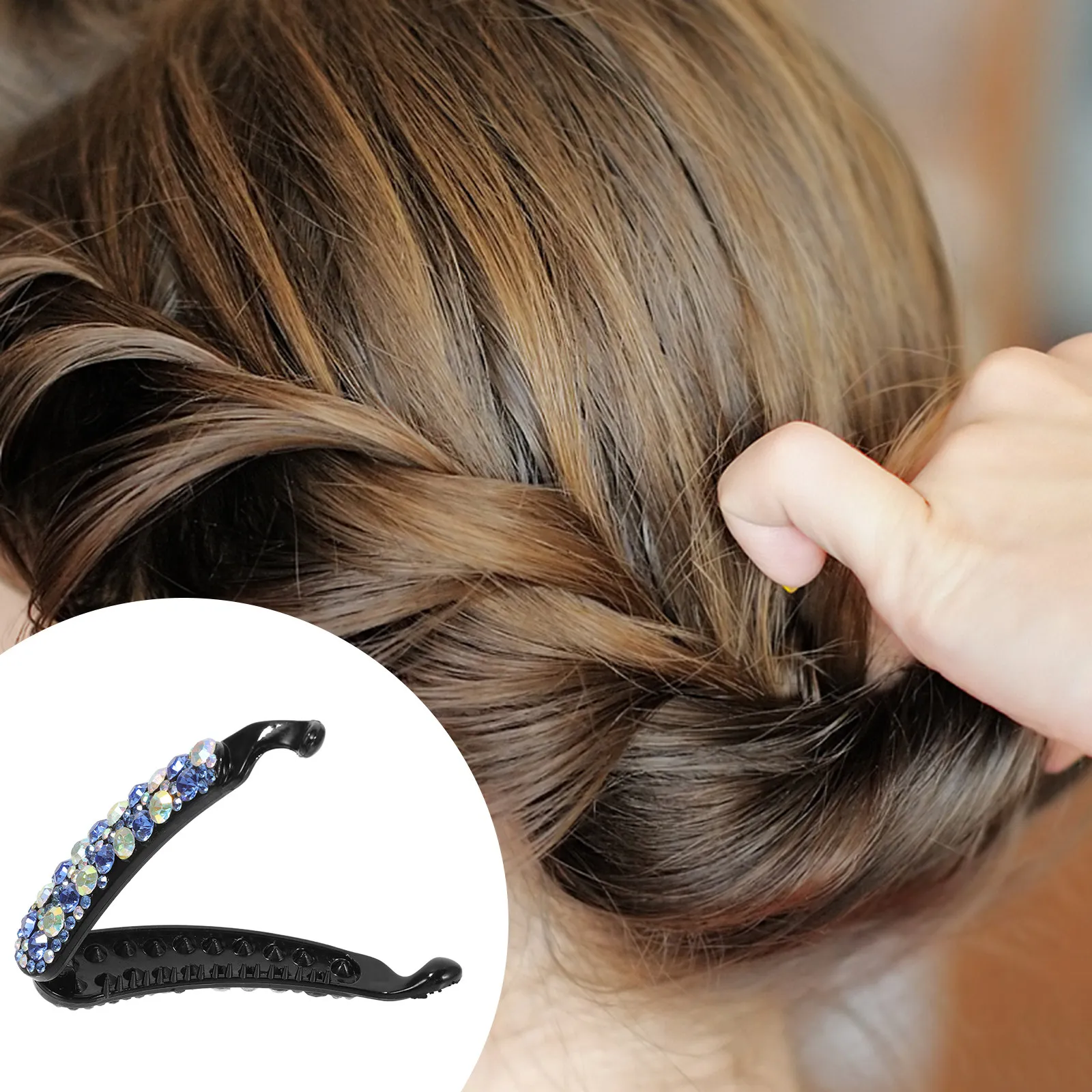 

2 шт. заколки для волос в форме банана, женские, украшенные стразами, элегантные аксессуары для укладки густых волос, для повседневного ношения, офиса, школы, дня рождения