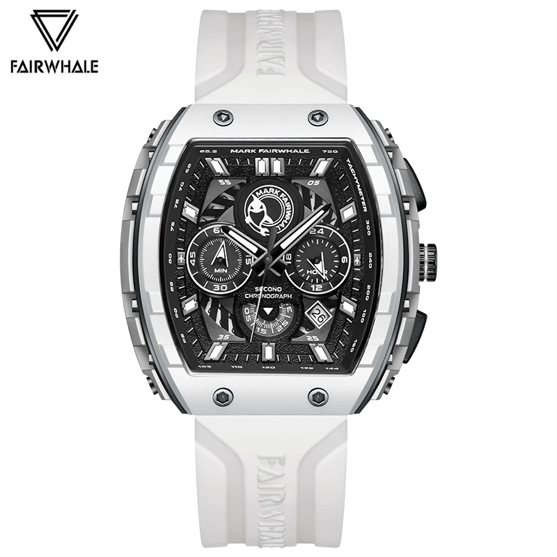 Hot Sale Fashion Men Quartz Watches Luxury Brand Mark Fairwhal Resin case Sport Watches Waterproof Chronograph Auto Date Clock