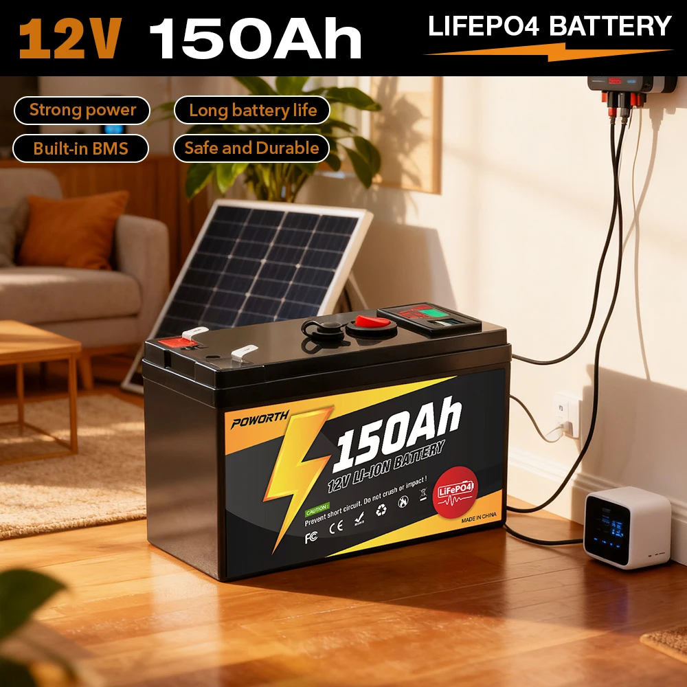 

LiFePO4 Lithium Battery 12V 150Ah 4000+ Deep Cycles, for UPS, Kayak Fish Finder, Solar Panel, Power Wheels Toys, Scooter, Radio