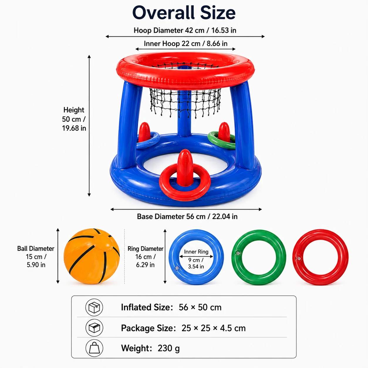 Inflatable Pool Basketball Hoop and Ring Toss Game, 2-in-1 Floating Water Sports Toy for Family Pool Parties
