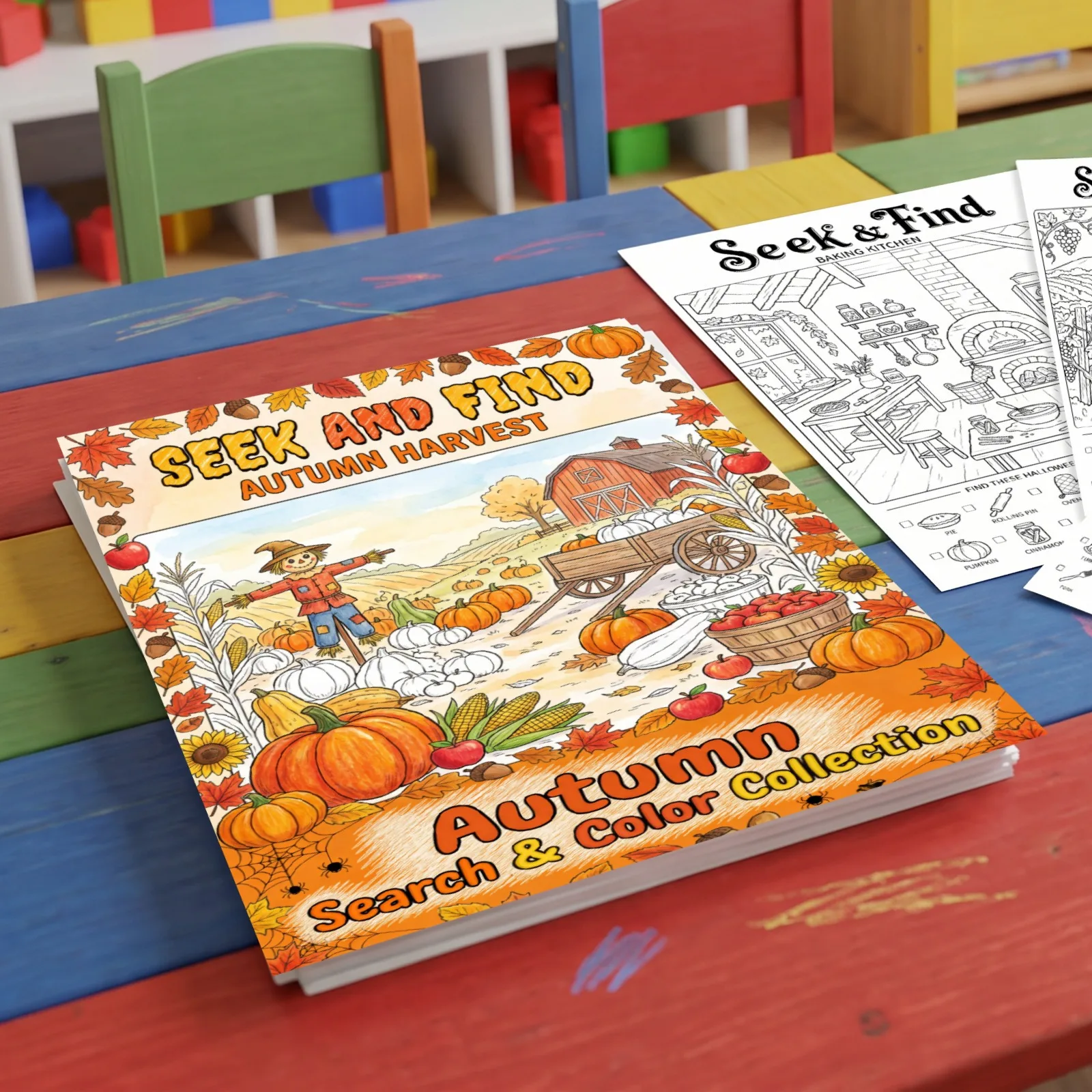 10pcs Per Pack Coloring Posters, Harvest‑Themed Search‑and‑Find Fun Hand‑Drawn Coloring Set