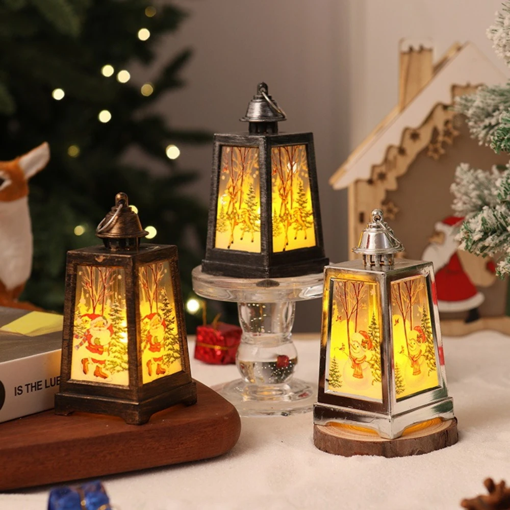 

Christmas Trapezoidal Wind Lamps Small Night Light Gilded Elderly LED Electronic Candle Lamps Creative Festival Table Decoration
