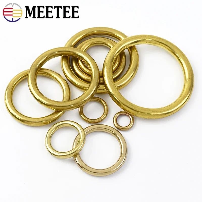 Meetee 5/10Pcs 8-51mm Pure Brass O Ring Buckle Keychain Copper Bag Strap Connection Circle Rings Buckles DIY Keyring Accessories