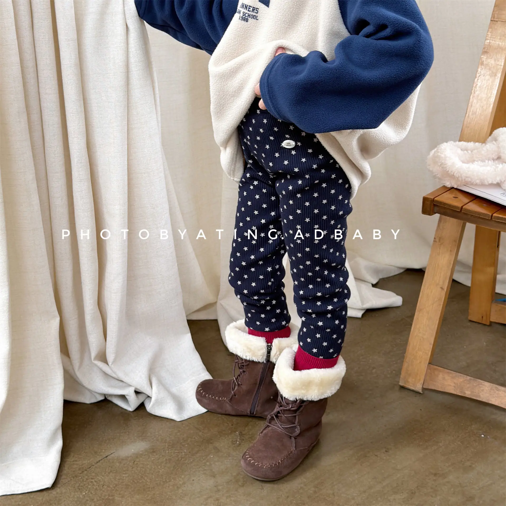 

2025 Winter New Girls Fleece Leggings Cotton Children Casual Pants Baby Girl Star Print Leggings Kids Warm Trousers