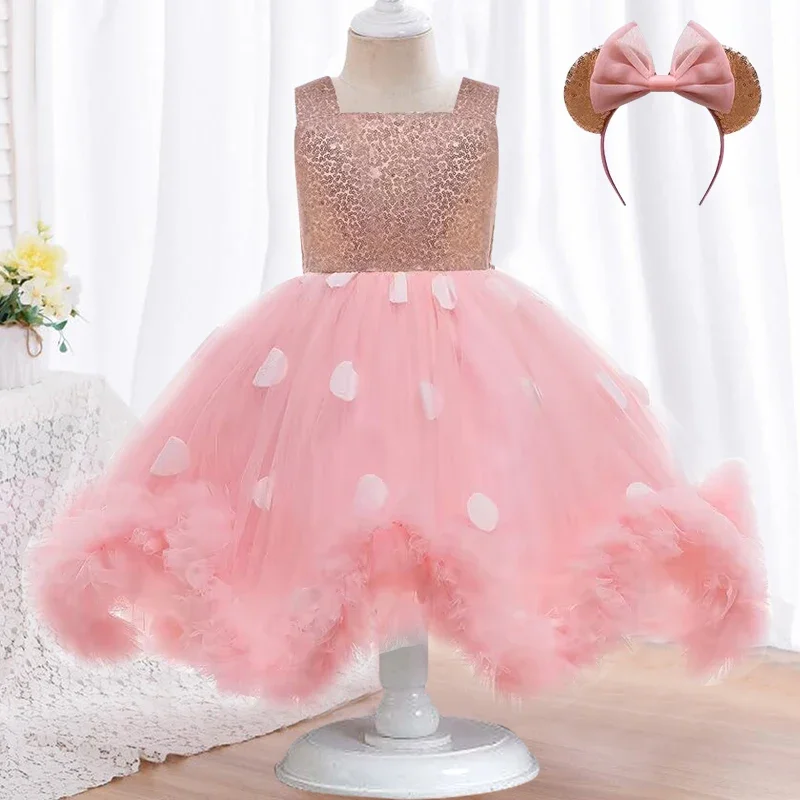 Children\'s clothing 0-6th birthday party girl princess dress baby clothes girl dot thin gauze wedding dress flower evening dress