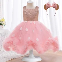 Children's clothing 0-6th birthday party girl princess dress baby clothes girl dot thin gauze wedding dress flower evening dress