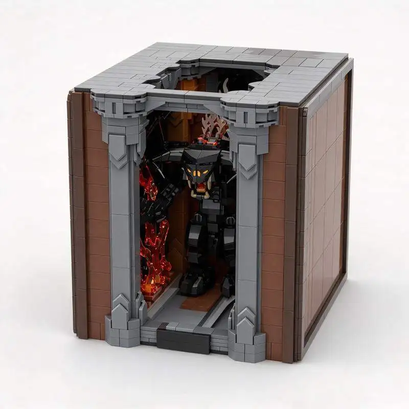 2788PCS MOC Fantasy Fire Beast Lava Cave Book Nook Model Building Blocks DIY Assembly Toy Creative Educational Display Gift