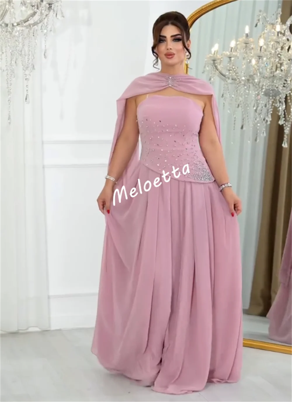 Aangepaste chiffon plooi strass avondjurk sjaal bruiloft op maat gemaakte gelegenheid a-lijn lange jurken prom elegant feest